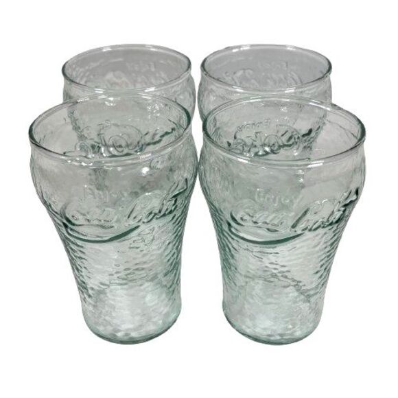 Vintage Coca-Cola Green Glasses 4 Inch Pebbled Drinking Juice Glasses Set of 4 - Picture 2 of 10